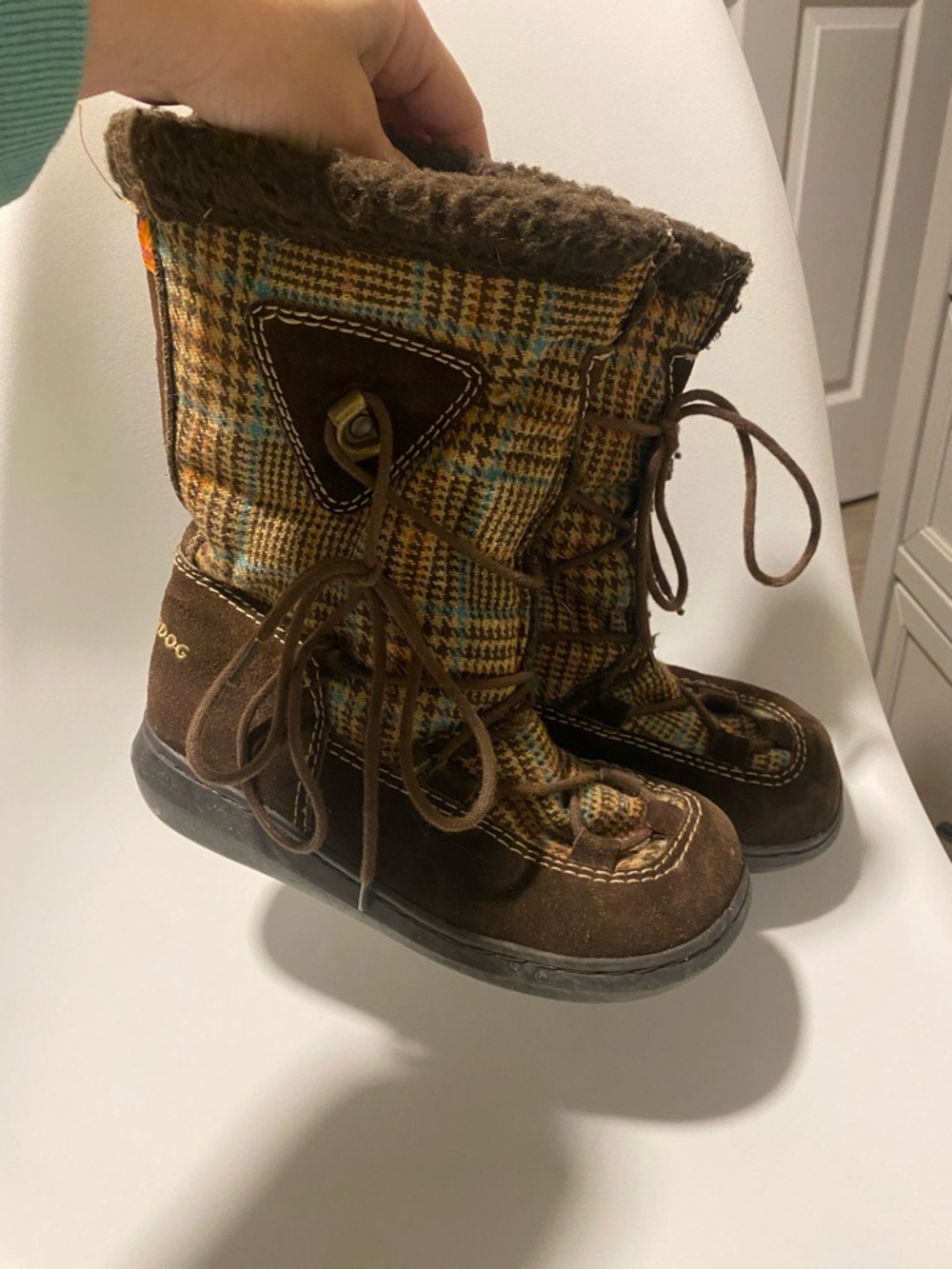 Rocket Dog Plaid Faux Fur Lined Lace-Up Mid-Calf Boots Brown Women’s Size 6 Y2K